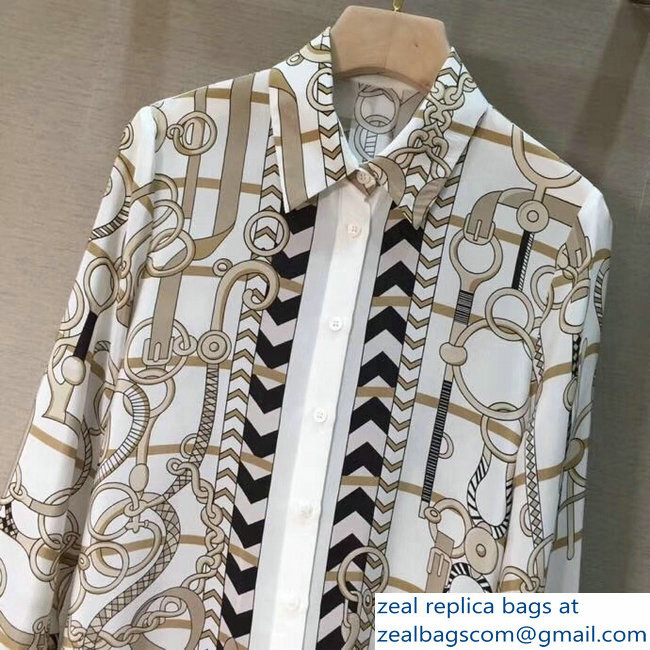 Hermes Print Silk Shirt White 2018 - Click Image to Close