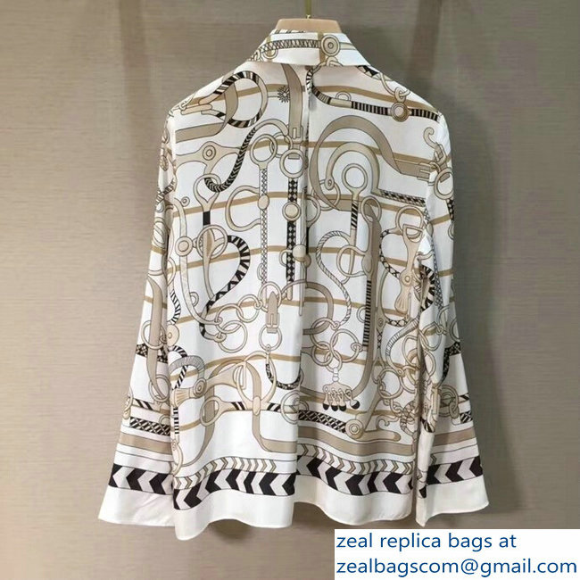 Hermes Print Silk Shirt White 2018