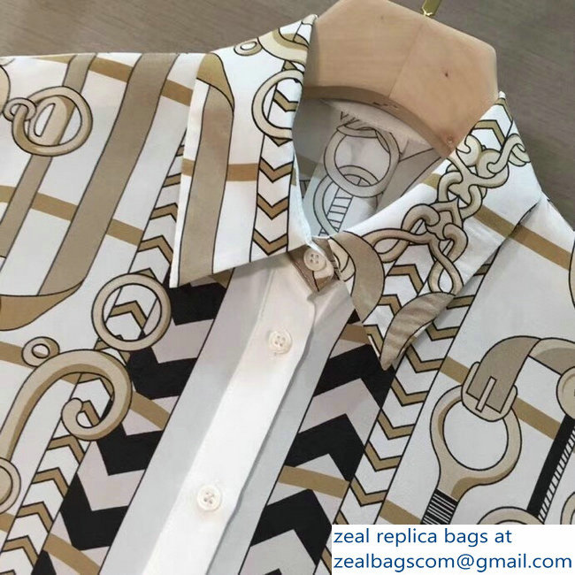 Hermes Print Silk Shirt White 2018 - Click Image to Close