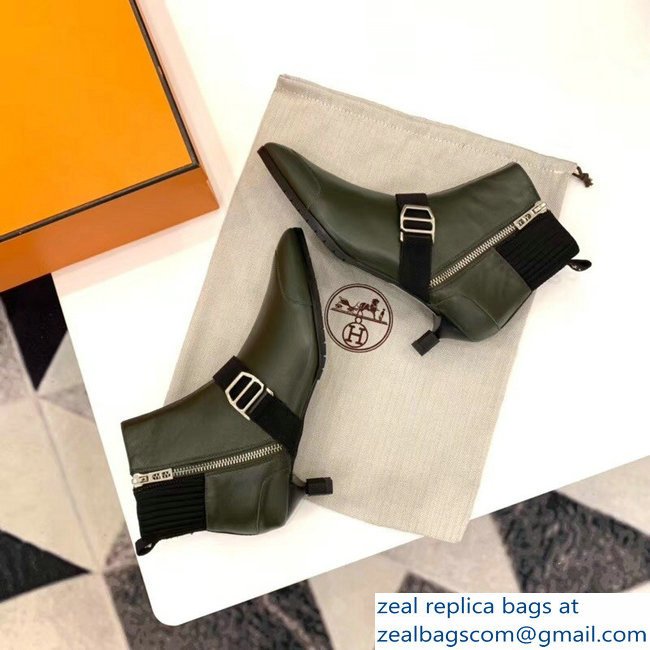 Hermes Shocky Ankle Boots Army Green 2018 - Click Image to Close