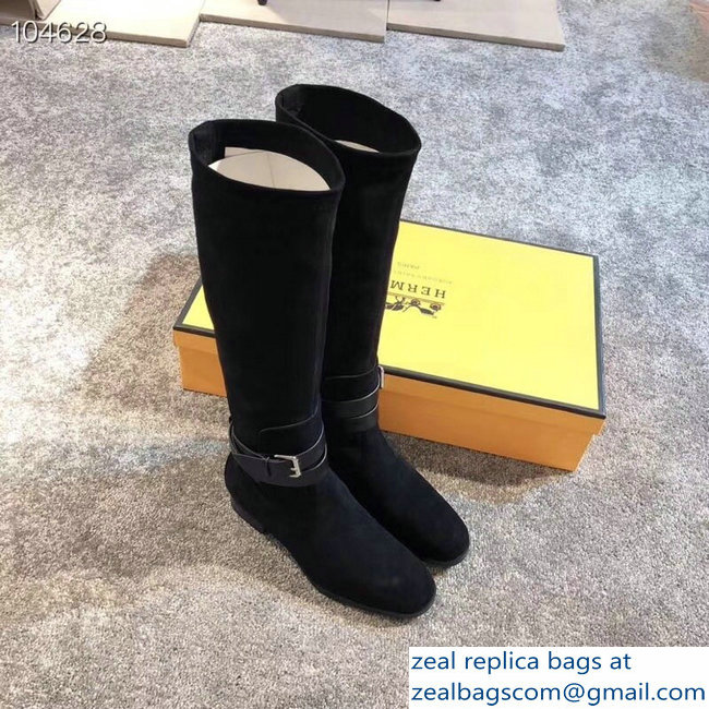 Hermes Soria Boots Suede Black with Wrap-Around Strap 2018 - Click Image to Close