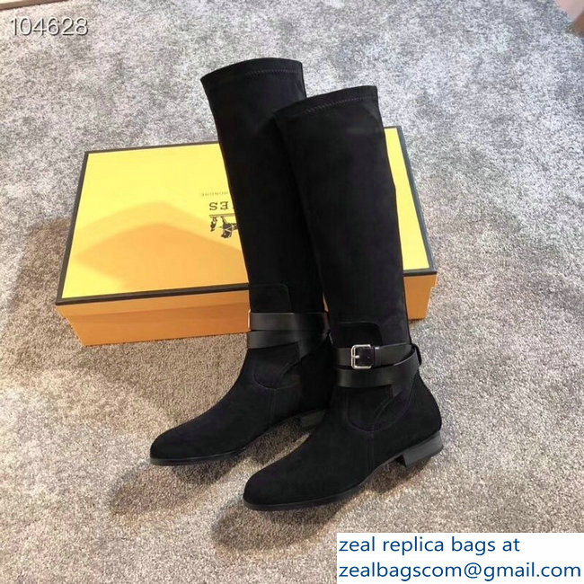 Hermes Soria Boots Suede Black with Wrap-Around Strap 2018