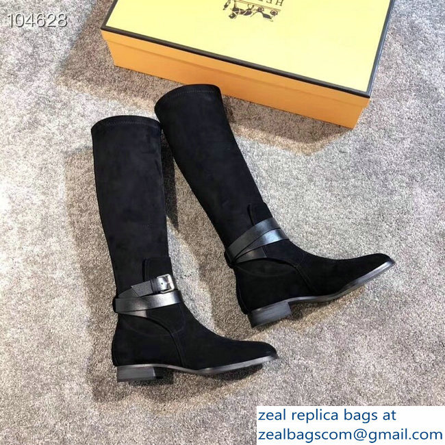 Hermes Soria Boots Suede Black with Wrap-Around Strap 2018