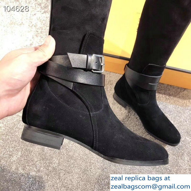 Hermes Soria Boots Suede Black with Wrap-Around Strap 2018