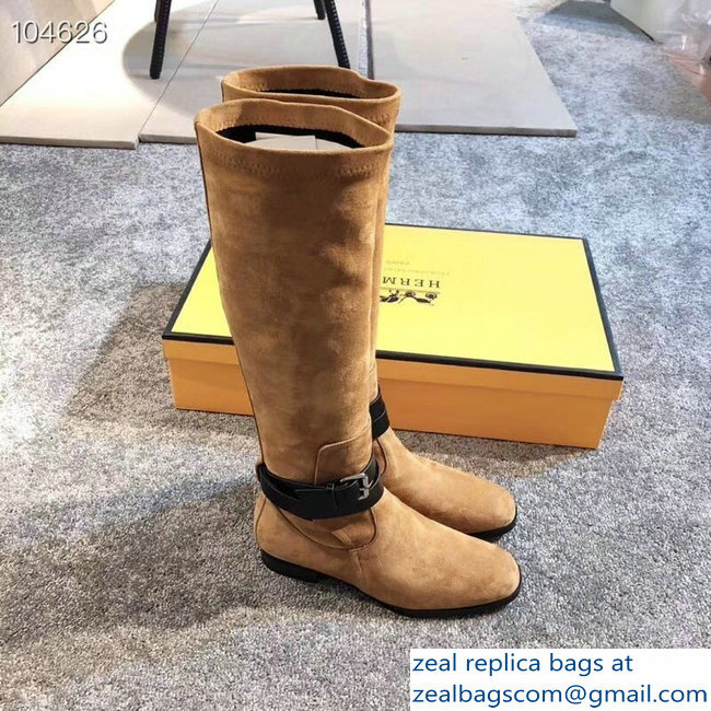 Hermes Soria Boots Suede Camel with Wrap-Around Strap 2018 - Click Image to Close