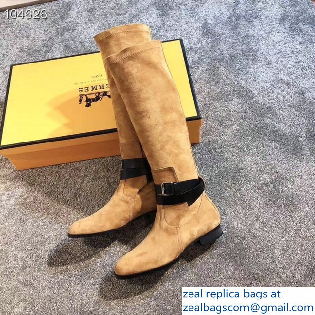 Hermes Soria Boots Suede Camel with Wrap-Around Strap 2018 - Click Image to Close