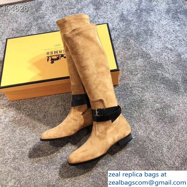 Hermes Soria Boots Suede Camel with Wrap-Around Strap 2018