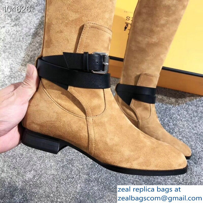 Hermes Soria Boots Suede Camel with Wrap-Around Strap 2018