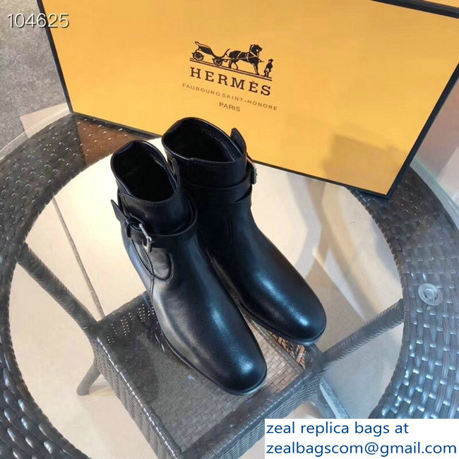 Hermes Soria/Songe Ankle Boots Black with Wrap-Around Strap 2018