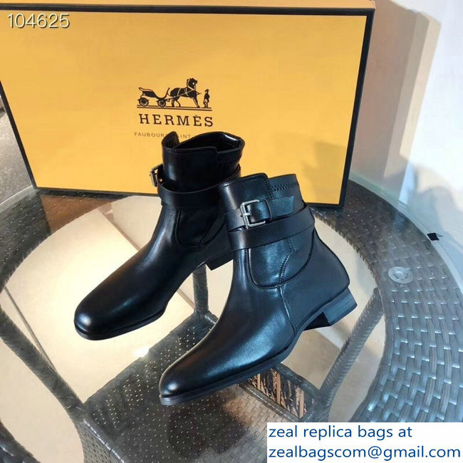 Hermes Soria/Songe Ankle Boots Black with Wrap-Around Strap 2018