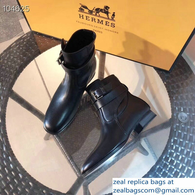 Hermes Soria/Songe Ankle Boots Black with Wrap-Around Strap 2018