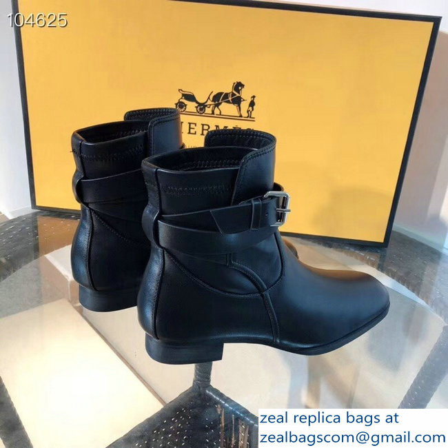 Hermes Soria/Songe Ankle Boots Black with Wrap-Around Strap 2018