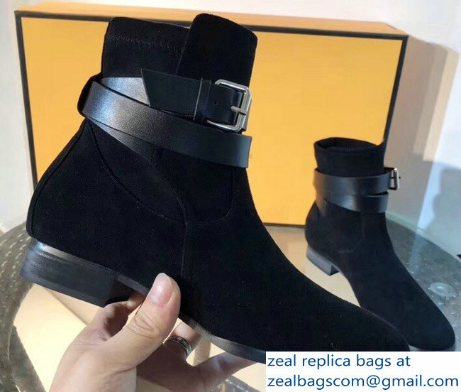 Hermes Soria/Songe Ankle Boots Suede Black with Wrap-Around Strap 2018 - Click Image to Close