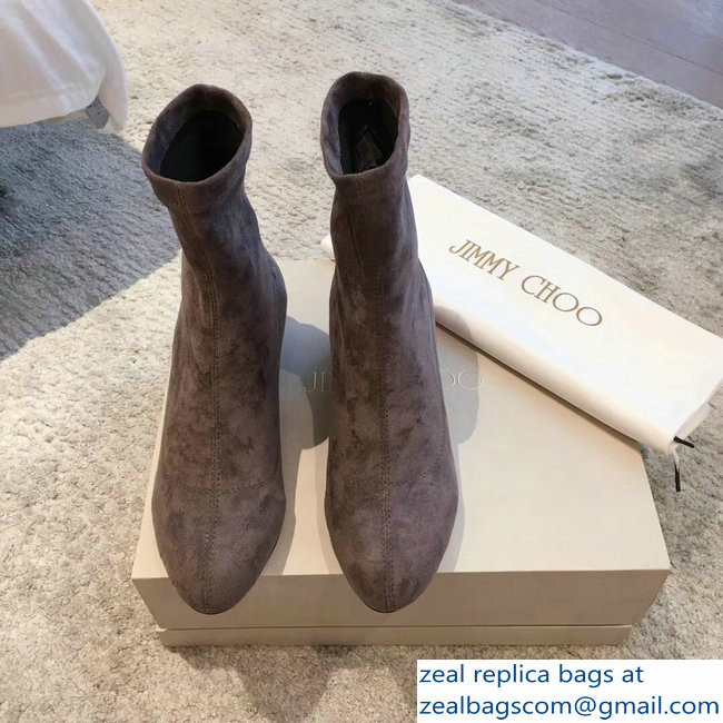 Jimmy Choo Crystals Heel 4cm Suede Stretch Ankle Boots Gray 2018 - Click Image to Close
