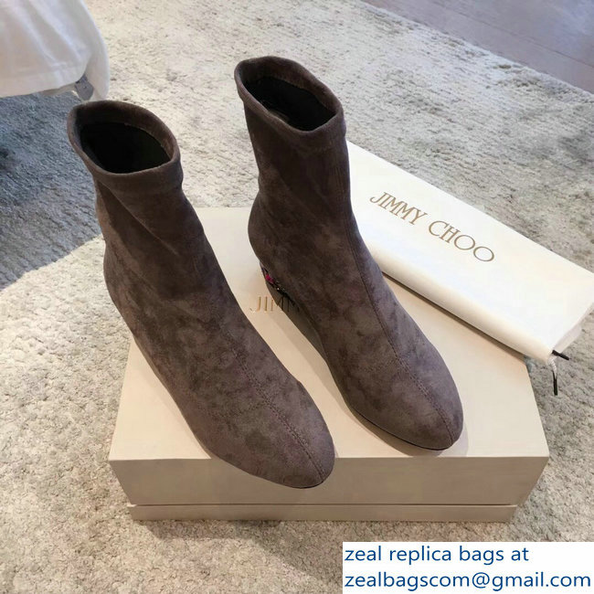 Jimmy Choo Crystals Heel 4cm Suede Stretch Ankle Boots Gray 2018 - Click Image to Close
