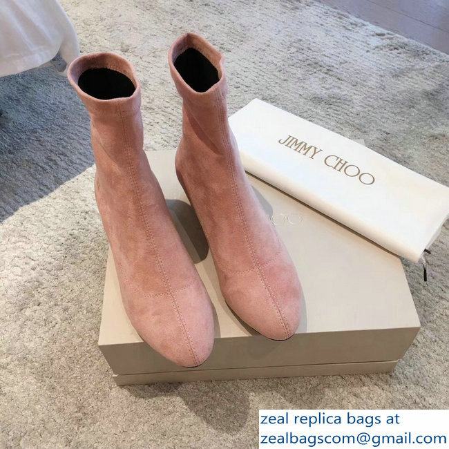 Jimmy Choo Crystals Heel 4cm Suede Stretch Ankle Boots Nude Pink 2018 - Click Image to Close
