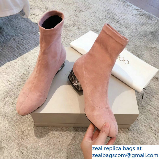 Jimmy Choo Crystals Heel 4cm Suede Stretch Ankle Boots Nude Pink 2018