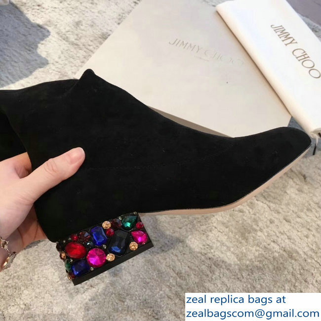 Jimmy Choo Crystals Heel 4cm Suede Stretch High Boots Black 2018 - Click Image to Close