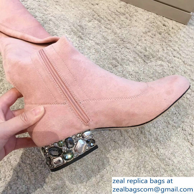 Jimmy Choo Crystals Heel 4cm Suede Stretch High Boots Nude Pink 2018