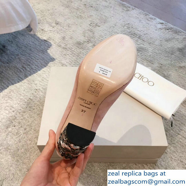 Jimmy Choo Crystals Heel 9.5cm Suede Stretch Ankle Boots Nude Pink 2018 - Click Image to Close