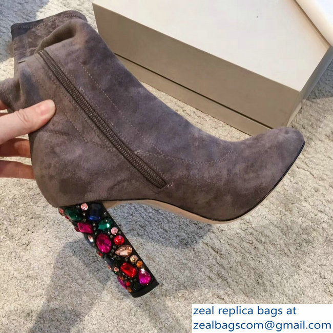 Jimmy Choo Crystals Heel 9.5cm Suede Stretch High Boots Gray 2018 - Click Image to Close