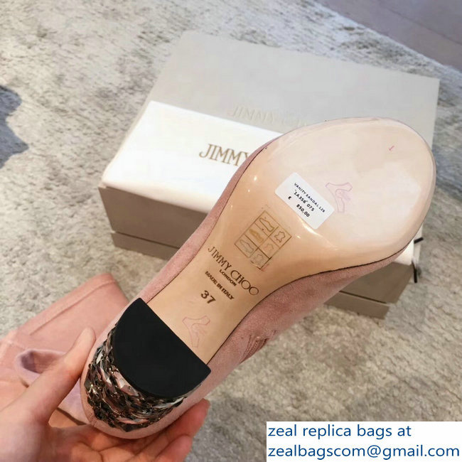 Jimmy Choo Crystals Heel 9.5cm Suede Stretch High Boots Nude Pink 2018 - Click Image to Close