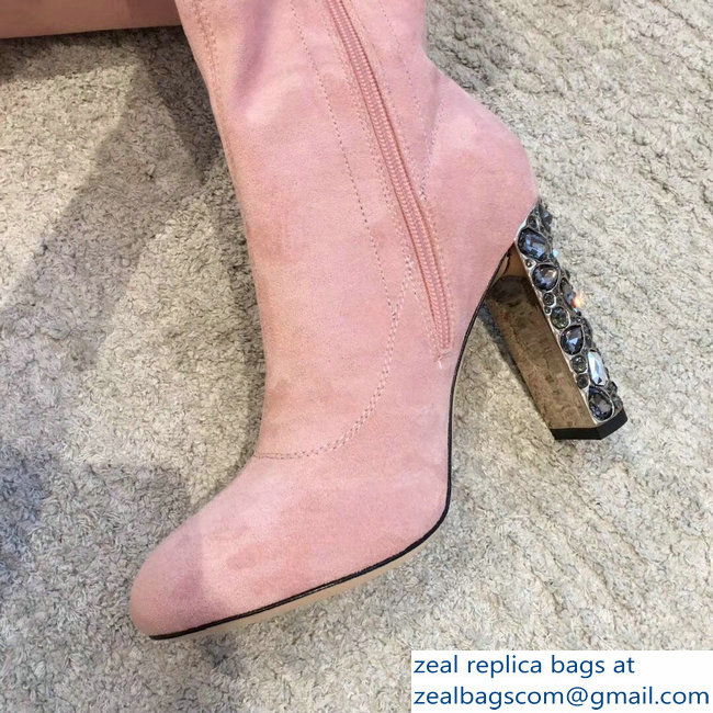 Jimmy Choo Crystals Heel 9.5cm Suede Stretch High Boots Nude Pink 2018