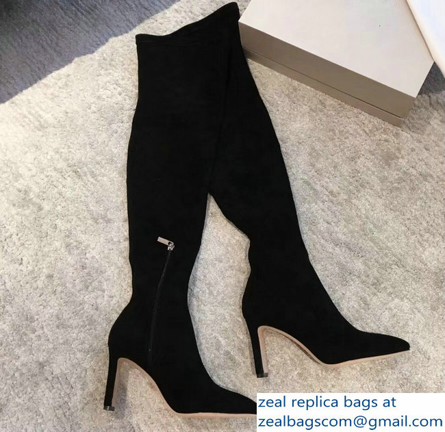 Jimmy Choo Heel 9.5cm Suede Stretch High Boots Black 2018 - Click Image to Close