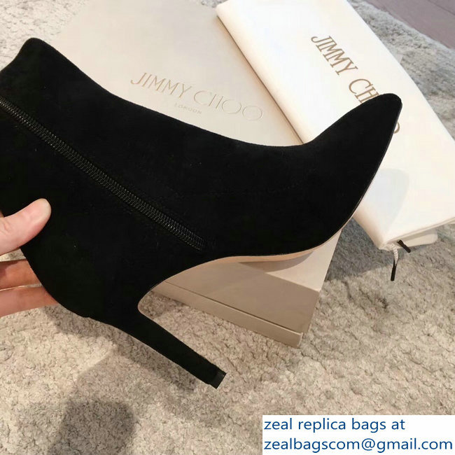 Jimmy Choo Heel 9.5cm Suede Stretch High Boots Black 2018 - Click Image to Close