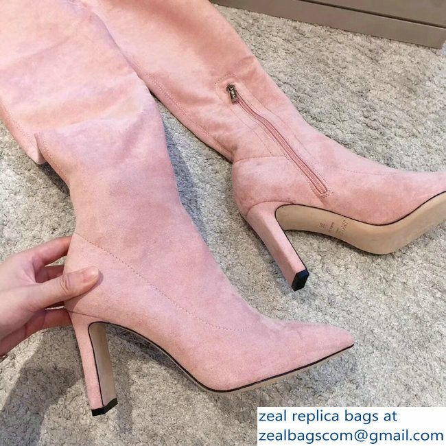 Jimmy Choo Heel 9.5cm Suede Stretch High Boots Nude Pink 2018