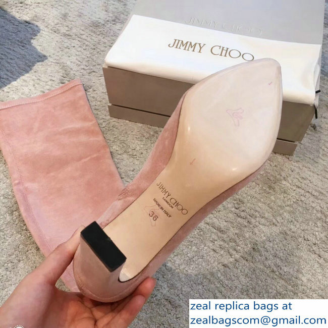 Jimmy Choo Heel 9.5cm Suede Stretch High Boots Nude Pink 2018