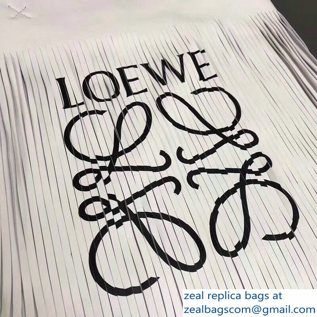 Loewe Logo Print Vertical Long Fringe Tote Bag White 2018 - Click Image to Close