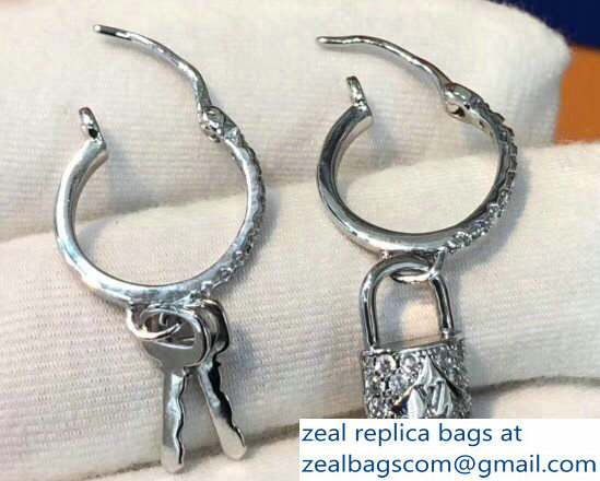 Louis Vuitton Lockit Hoop Earrings Silver And Diamonds