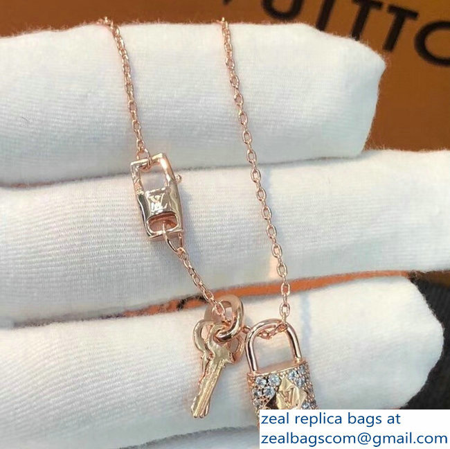Louis Vuitton Lockit Pendant Necklace Pink Gold And Diamonds