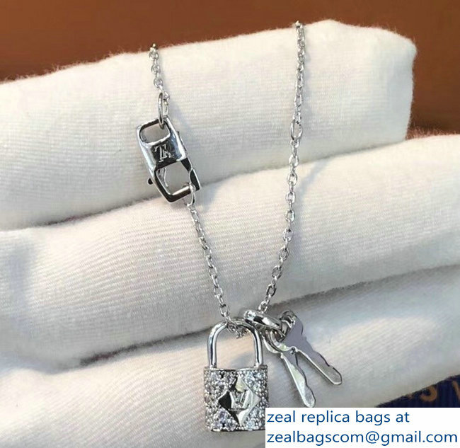 Louis Vuitton Lockit Pendant Necklace Silver And Diamonds
