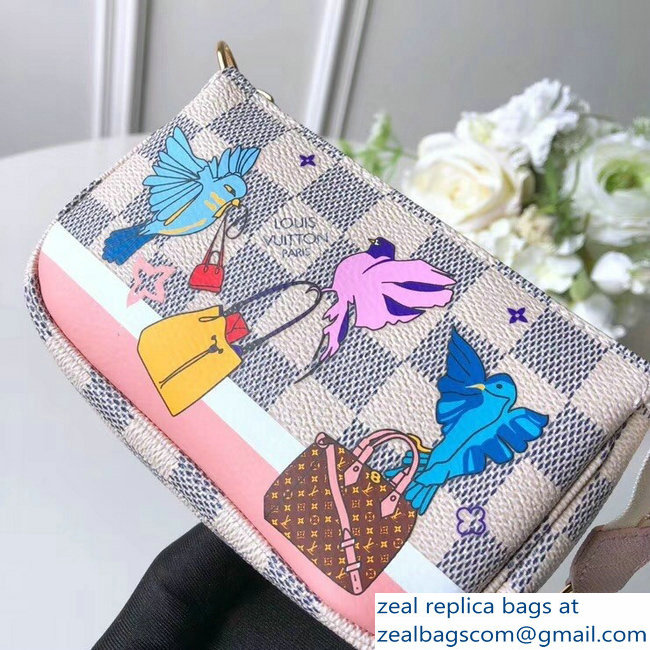 Louis Vuitton Mini Pochette Accessoires Bag Damier Azur Canvas N64451 Playing Birds