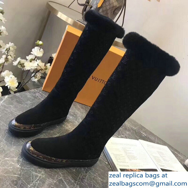 Louis Vuitton Monogram Pattern Snowball Flat Half Boots Black 2018 - Click Image to Close