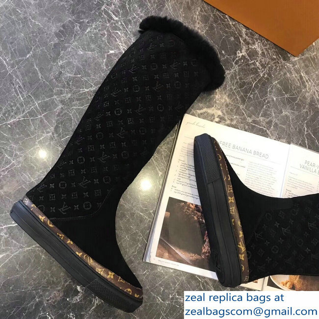 Louis Vuitton Monogram Pattern Snowball Flat Half Boots Black 2018
