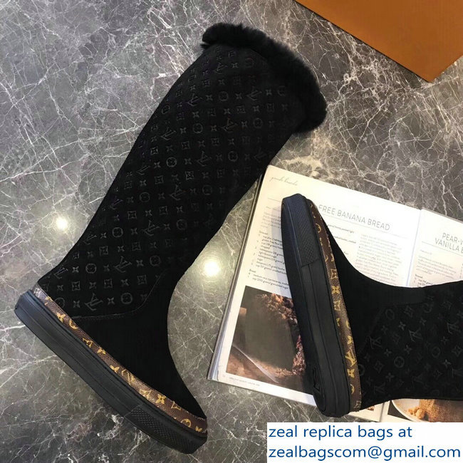 Louis Vuitton Monogram Pattern Snowball Flat Half Boots Black 2018 - Click Image to Close