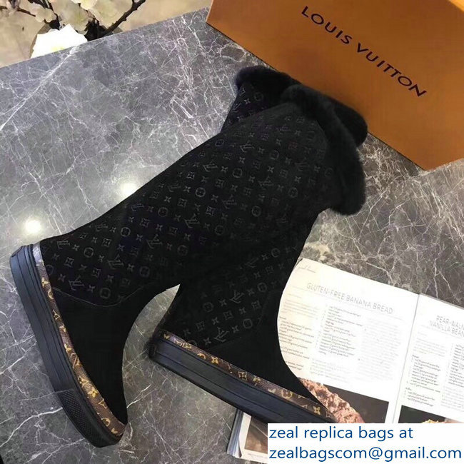 Louis Vuitton Monogram Pattern Snowball Flat Half Boots Black 2018