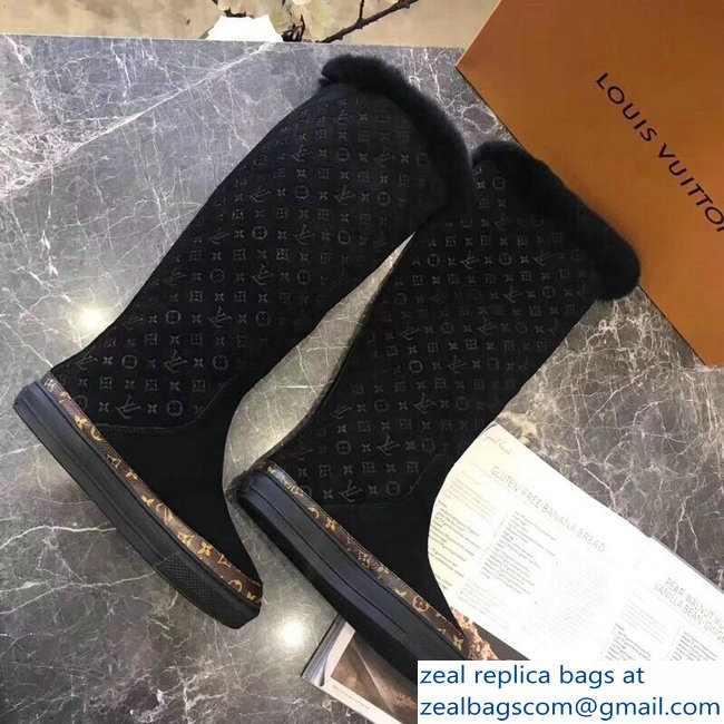 Louis Vuitton Monogram Pattern Snowball Flat Half Boots Black 2018 - Click Image to Close