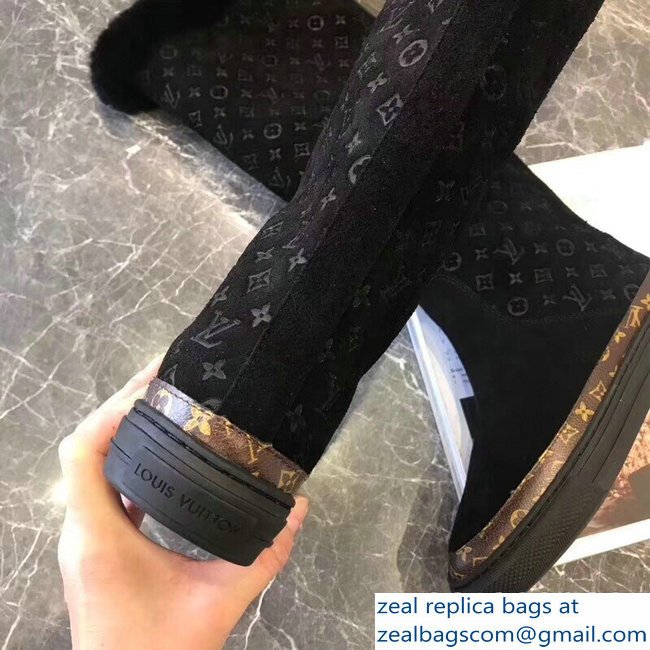 Louis Vuitton Monogram Pattern Snowball Flat Half Boots Black 2018