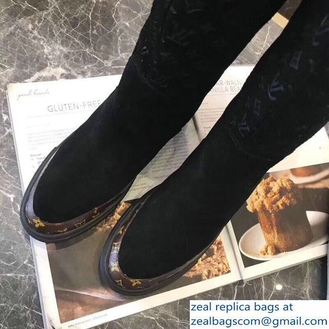 Louis Vuitton Monogram Pattern Snowball Flat Half Boots Black 2018 - Click Image to Close