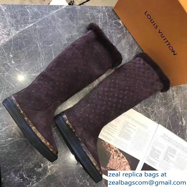 Louis Vuitton Monogram Pattern Snowball Flat Half Boots Tan 2018