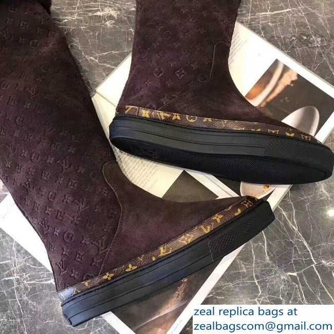 Louis Vuitton Monogram Pattern Snowball Flat Half Boots Tan 2018