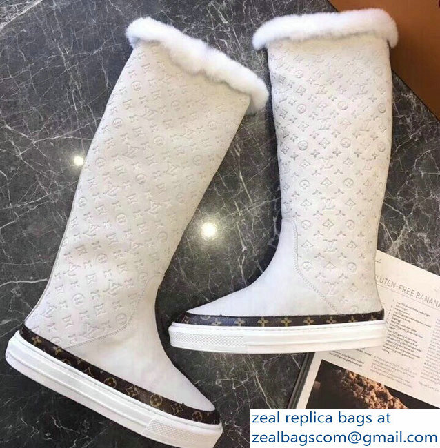 Louis Vuitton Monogram Pattern Snowball Flat Half Boots White 2018 - Click Image to Close