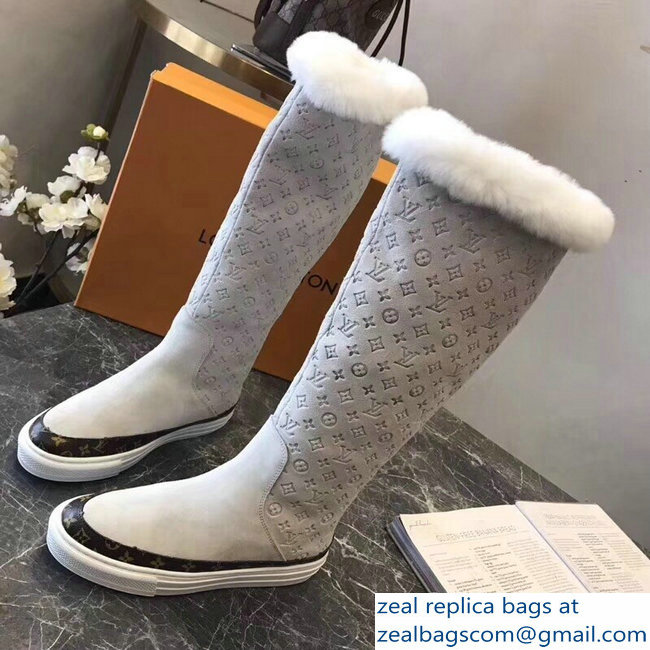 Louis Vuitton Monogram Pattern Snowball Flat Half Boots White 2018
