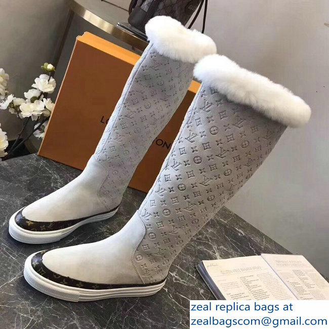 Louis Vuitton Monogram Pattern Snowball Flat Half Boots White 2018 - Click Image to Close