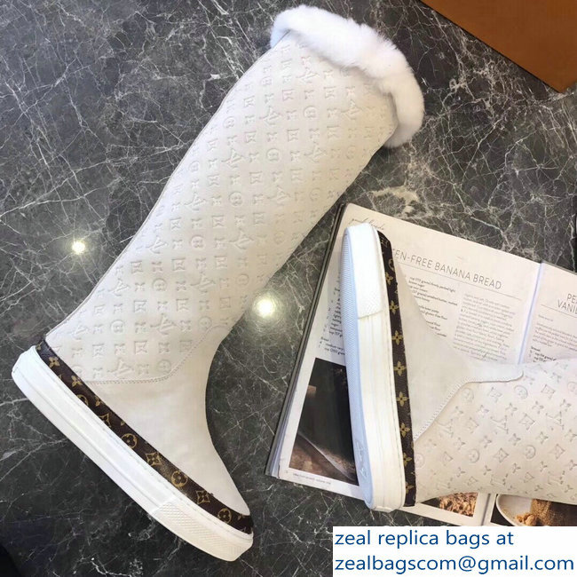 Louis Vuitton Monogram Pattern Snowball Flat Half Boots White 2018 - Click Image to Close