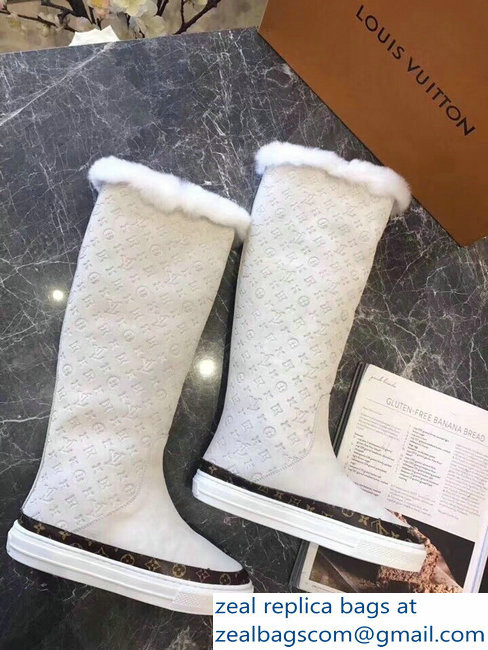 Louis Vuitton Monogram Pattern Snowball Flat Half Boots White 2018 - Click Image to Close